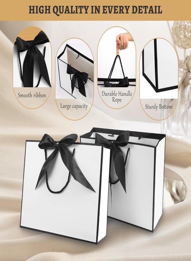 VZZNN 24 Pcs Gift Bags With Handles 12.6x9.8x 4.3in Medium Large Gift Bag with Bow Ribbon Portable Paper Bags for Wedding Thanksgiving Christmas Birthday Housewarming Gifts Bridesmaid Gift Bag White-Black - Image 3